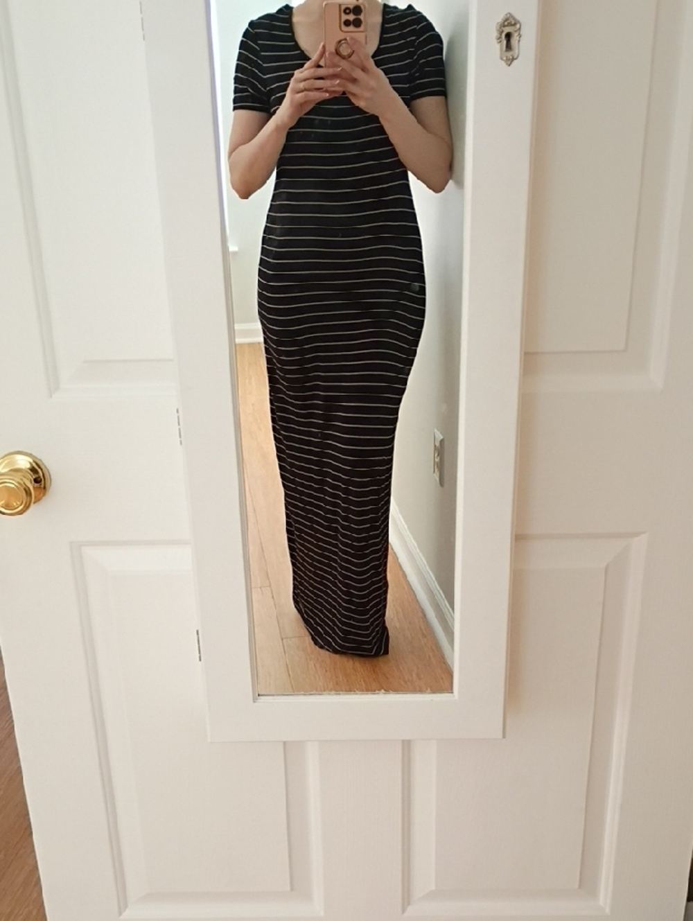 Calvin Klein Black Striped Short-Sleeve Maxi Dress